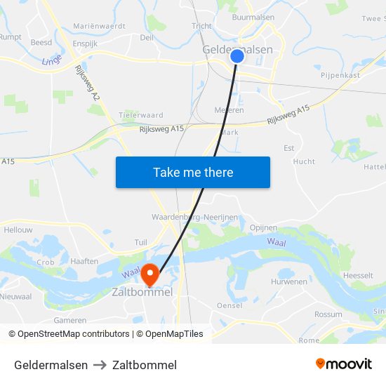 Geldermalsen to Zaltbommel map