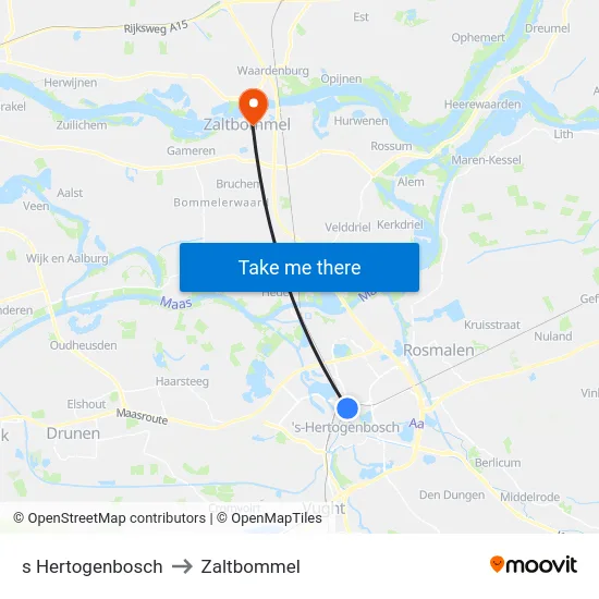 s Hertogenbosch to Zaltbommel map
