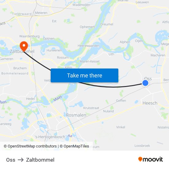 Oss to Zaltbommel map