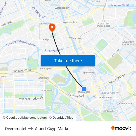 Overamstel to Albert Cuyp Market map