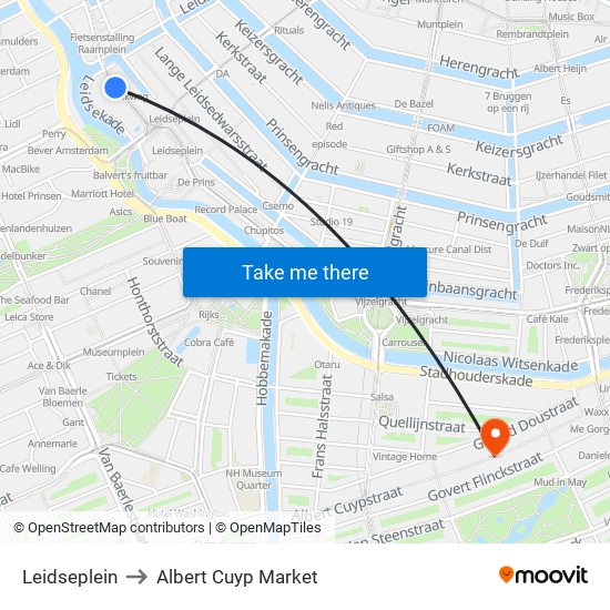 Leidseplein to Albert Cuyp Market map