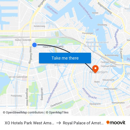 XO Hotels Park West Amsterdam to Royal Palace of Amsterdam map