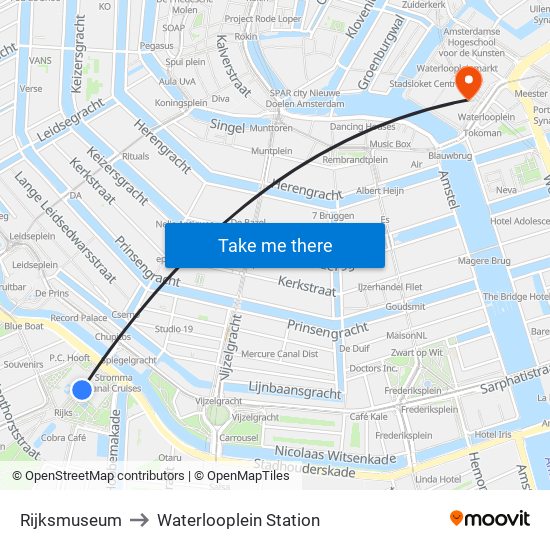 Rijksmuseum to Waterlooplein Station map