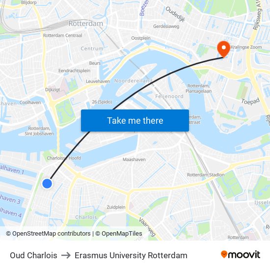 Oud Charlois to Erasmus University Rotterdam map