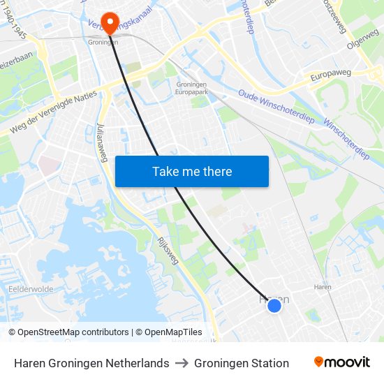 Haren Groningen Netherlands to Groningen Station map