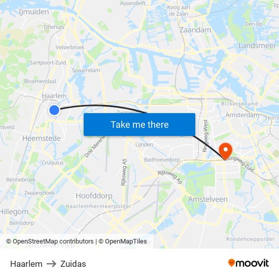 Haarlem to Zuidas map
