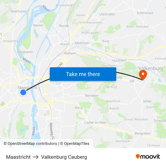 Maastricht to Valkenburg Cauberg map