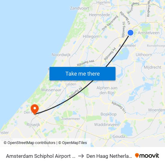 Amsterdam Schiphol Airport AMS to Den Haag Netherlands map