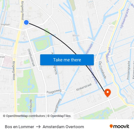 Bos en Lommer to Amsterdam Overtoom map