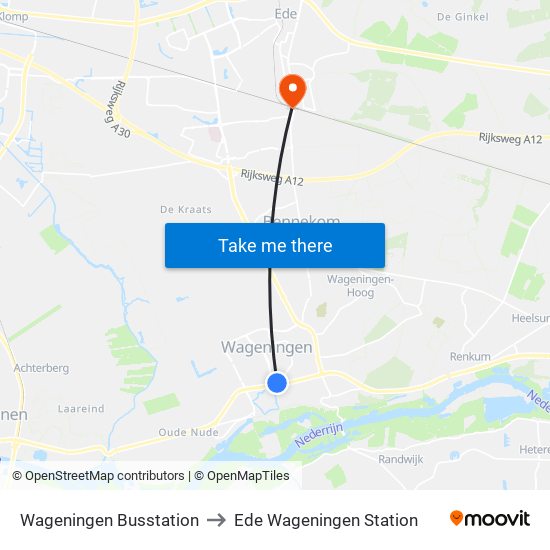 Wageningen Busstation to Ede Wageningen Station map