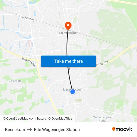 Bennekom to Ede Wageningen Station map