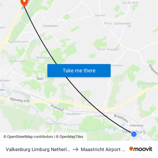 Valkenburg Limburg Netherlands to Maastricht Airport MST map