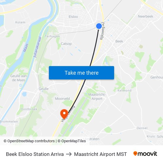 Beek Elsloo Station Arriva to Maastricht Airport MST map