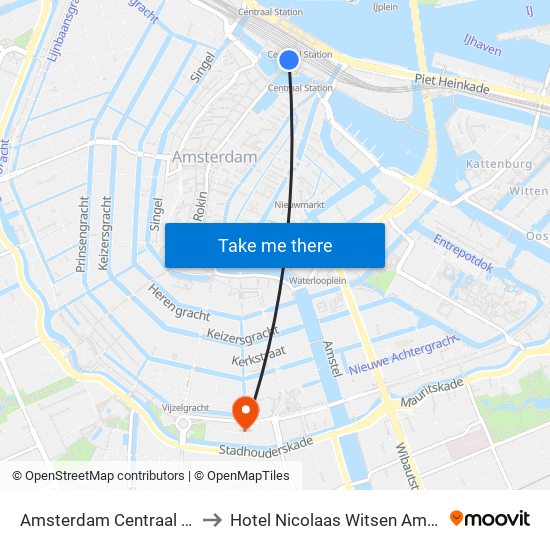 Amsterdam Centraal Station to Hotel Nicolaas Witsen Amsterdam map