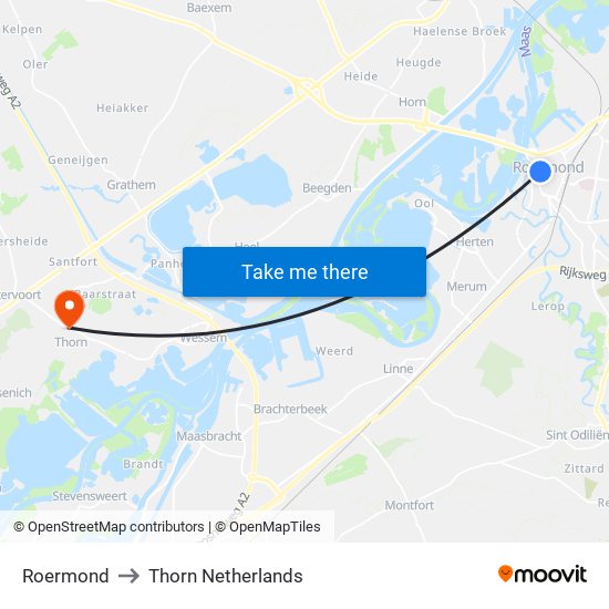 Roermond, Neerstraat to Thorn Netherlands map