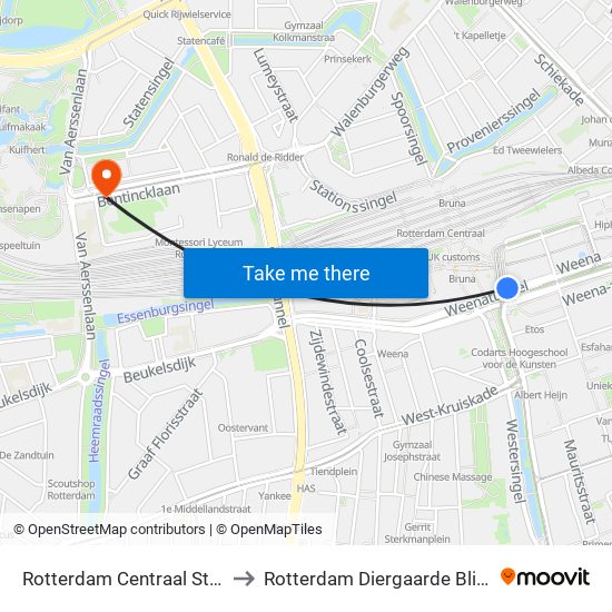 Rotterdam Centraal Station to Rotterdam Diergaarde Blijdorp map