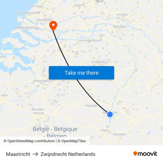 Maastricht to Zwijndrecht Netherlands map