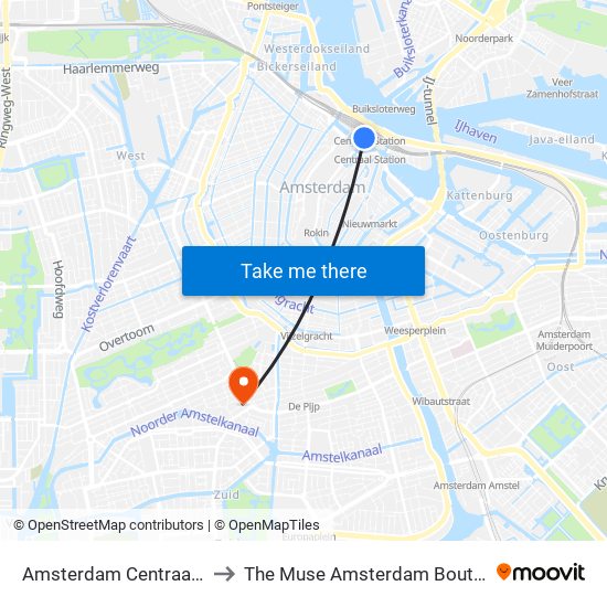 Amsterdam Centraal Station to The Muse Amsterdam Boutique Hotel map