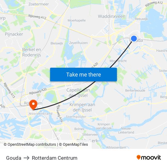 Gouda to Rotterdam Centrum map