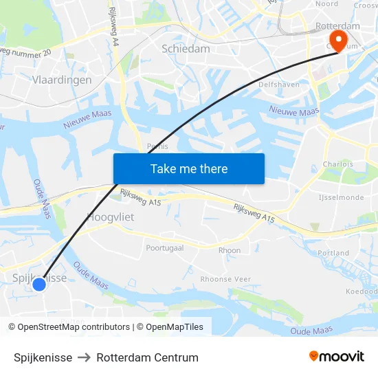Spijkenisse to Rotterdam Centrum map