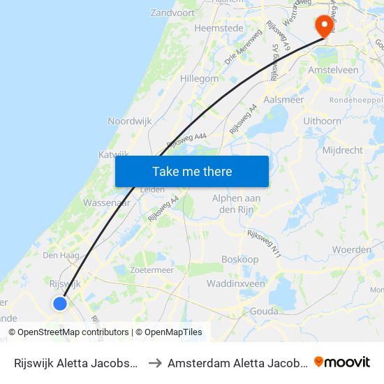 Rijswijk Aletta Jacobsstraat to Amsterdam Aletta Jacobslaan map