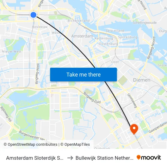 Amsterdam Sloterdijk Station to Bullewijk Station Netherlands map