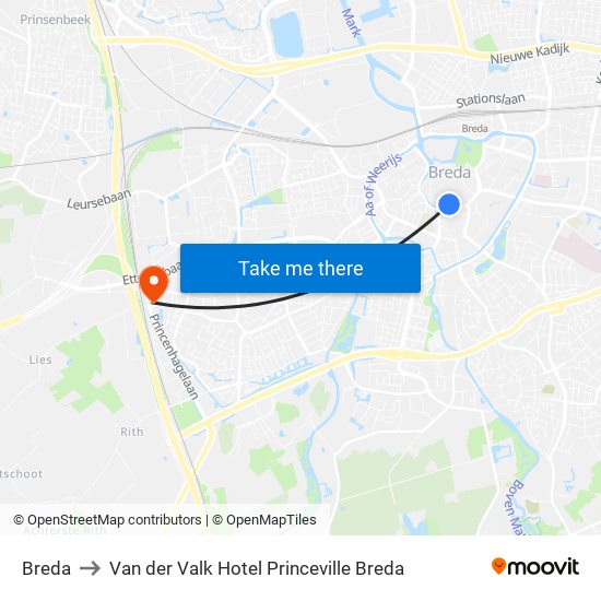 Breda to Van der Valk Hotel Princeville Breda map