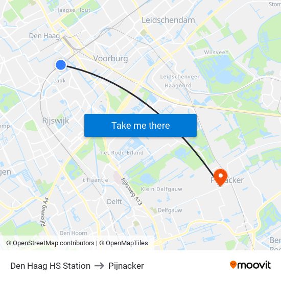 Den Haag HS Station to Pijnacker map