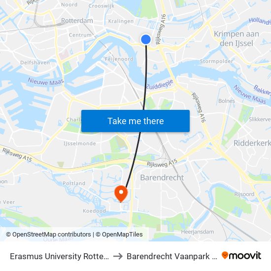 Erasmus University Rotterdam to Barendrecht Vaanpark IKEA map