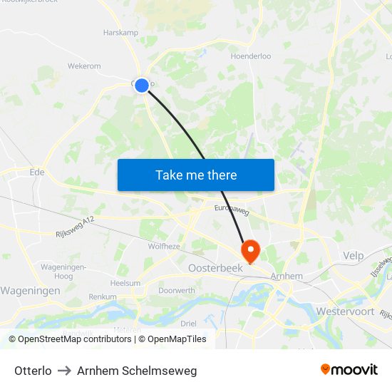 Otterlo to Arnhem Schelmseweg map