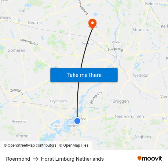 Roermond, Neerstraat to Horst Limburg Netherlands map