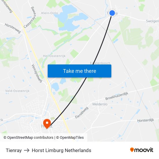 Tienray to Horst Limburg Netherlands map