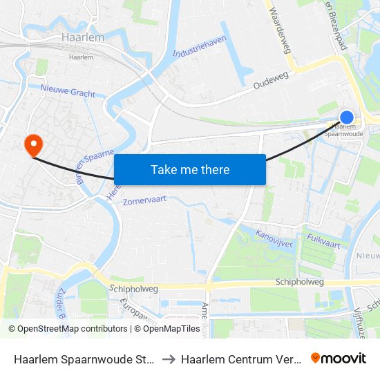 Haarlem Spaarnwoude Station to Haarlem Centrum Verwulft map