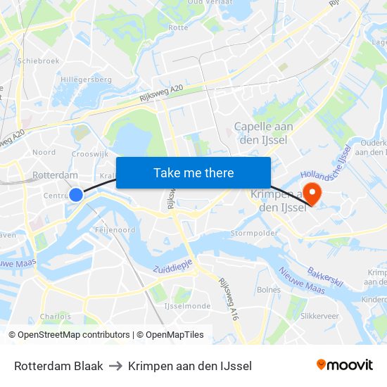 Rotterdam Blaak to Krimpen aan den IJssel map