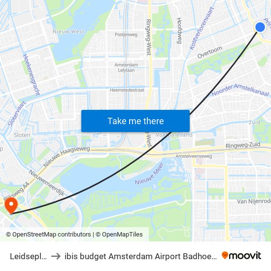 Leidseplein to ibis budget Amsterdam Airport Badhoevedorp map