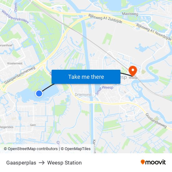 Gaasperplas to Weesp Station map