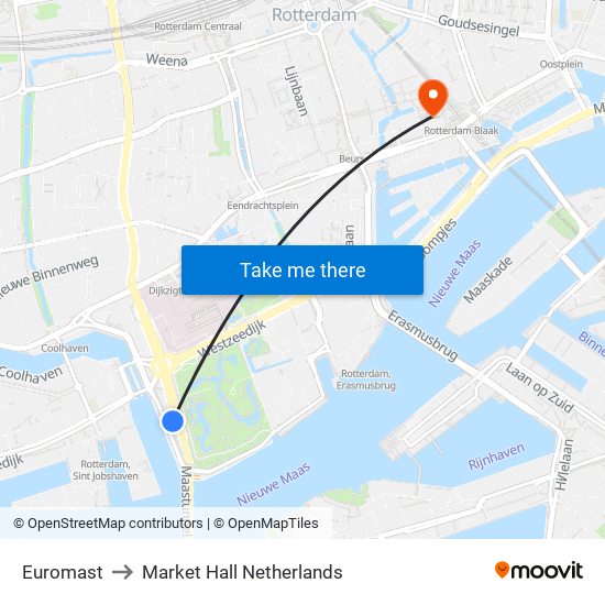 Euromast to Market Hall Netherlands map