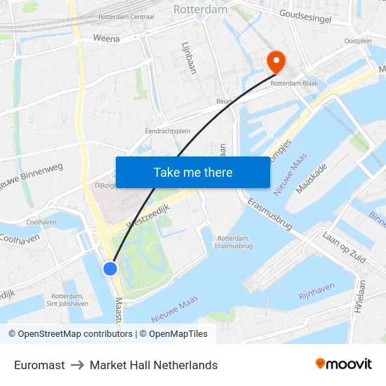 Euromast to Market Hall Netherlands map