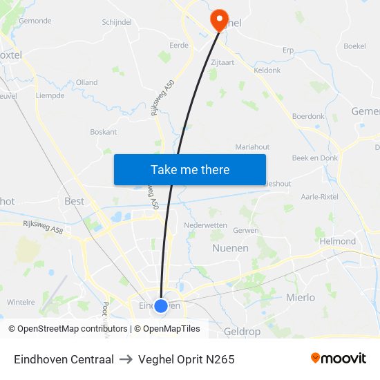 Eindhoven Centraal to Veghel Oprit N265 map