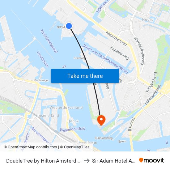 DoubleTree by Hilton Amsterdam NDSM Wharf to Sir Adam Hotel Amsterdam map
