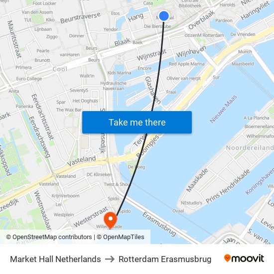 Market Hall Netherlands to Rotterdam Erasmusbrug map