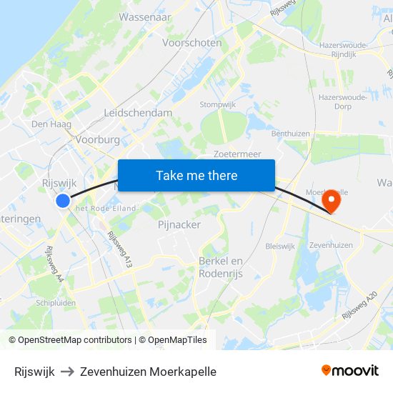 Rijswijk to Zevenhuizen Moerkapelle map