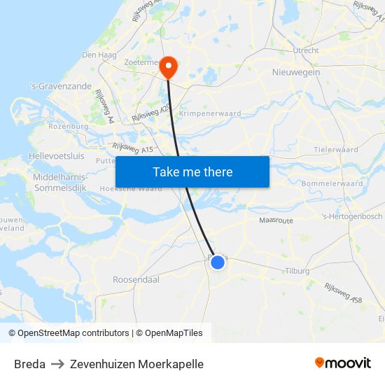 Breda to Zevenhuizen Moerkapelle map