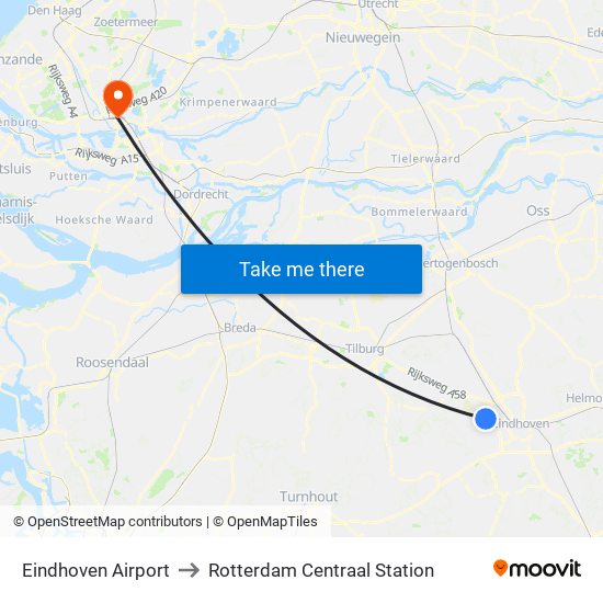 Eindhoven Airport to Rotterdam Centraal Station map