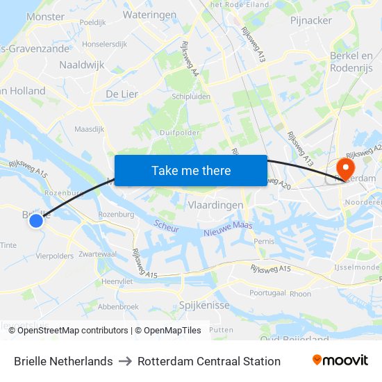 Brielle Netherlands to Rotterdam Centraal Station map