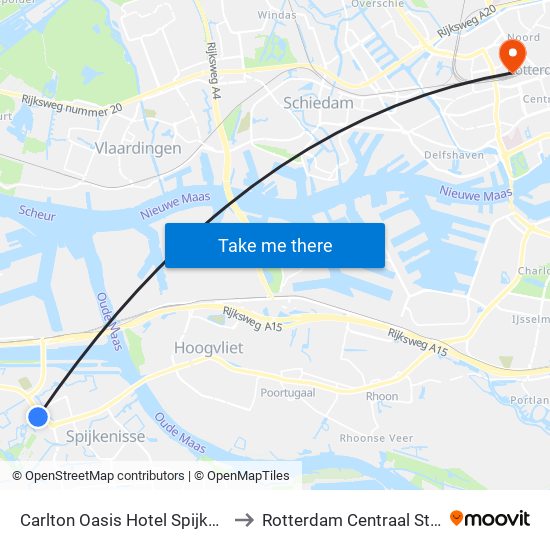 Carlton Oasis Hotel Spijkenisse to Rotterdam Centraal Station map