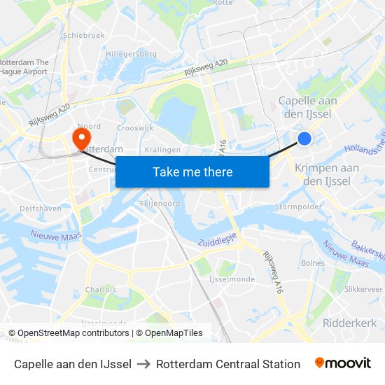 Capelle aan den IJssel to Rotterdam Centraal Station map