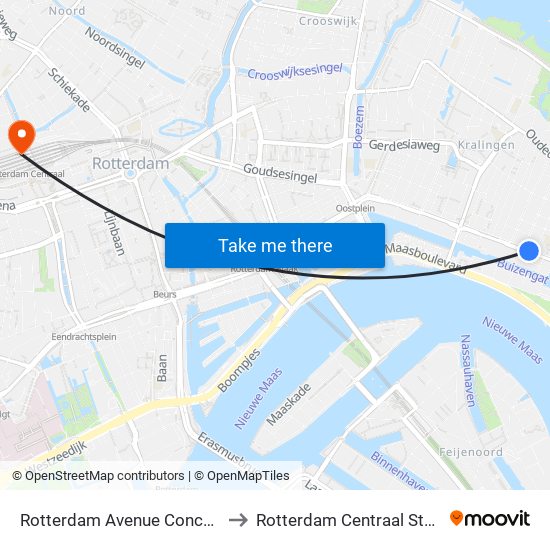 Rotterdam Avenue Concordia to Rotterdam Centraal Station map