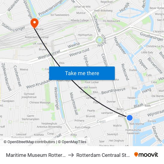 Maritime Museum Rotterdam to Rotterdam Centraal Station map