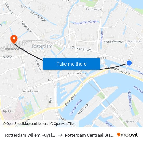 Rotterdam Willem Ruyslaan to Rotterdam Centraal Station map